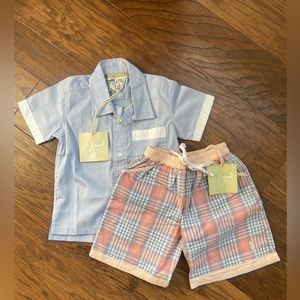 RARE Well Dressed Wolf Hampton Blues - Boy’s button up and short set - Size 24M